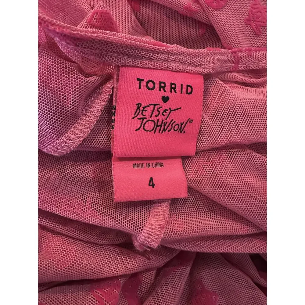 Torrid x Betsey Johnson Mesh Tie Front Long Sleeve Kimono Pink Plus Size 4 4X - Picture 12 of 14